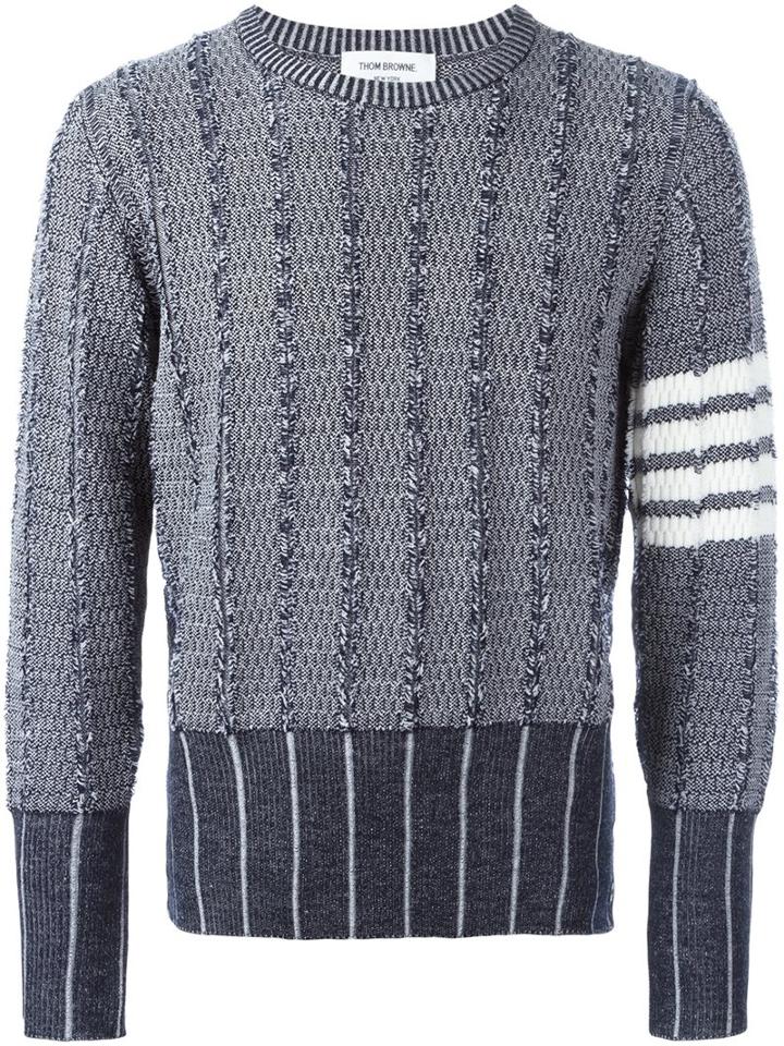 Thom Browne Patterned Jumper, Men's, Size: 3, Blue, Wool