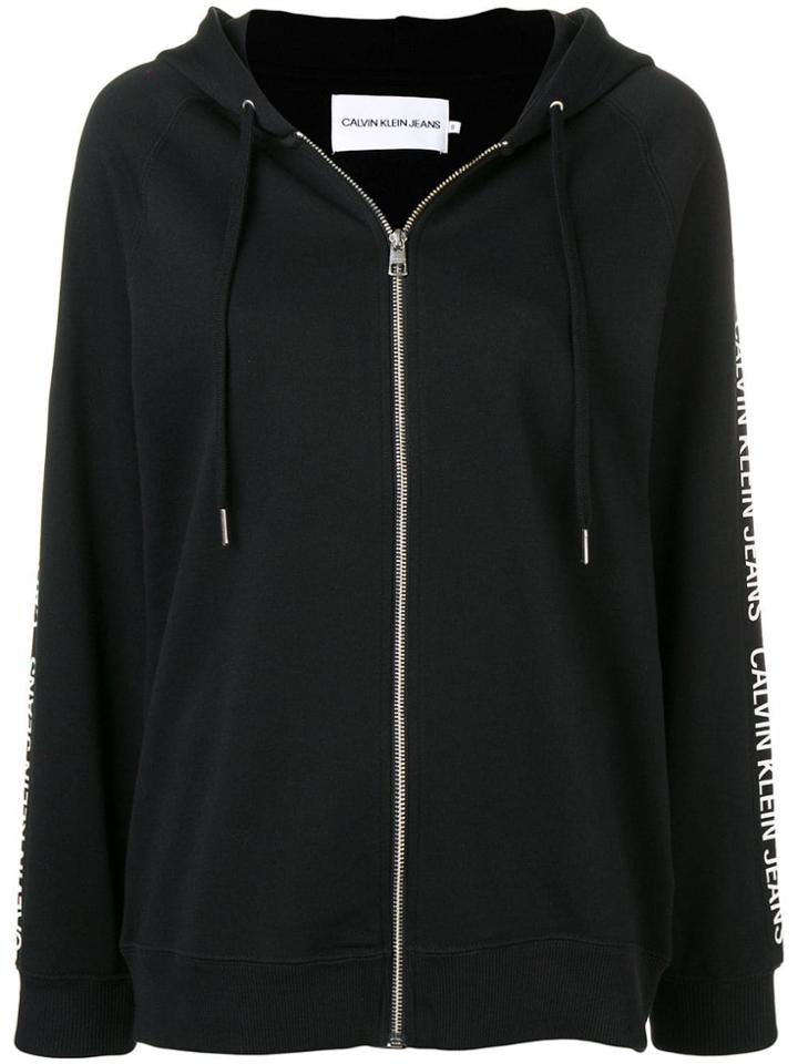 Ck Jeans Zip-through Logo Tape Hoodie - Black