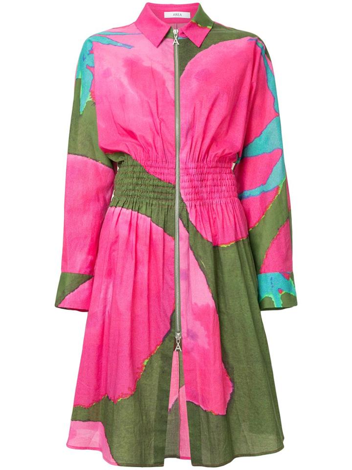 Area Smocked Waistband Shirt Dress - Pink & Purple