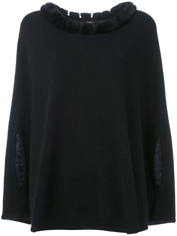 N.peal - Furry Collar Top - Women - Rabbit Fur/cashmere - One Size, Women's, Black, Rabbit Fur/cashmere