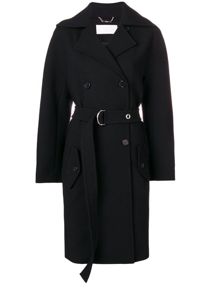 Chloé Belted Double-breasted Coat - Black