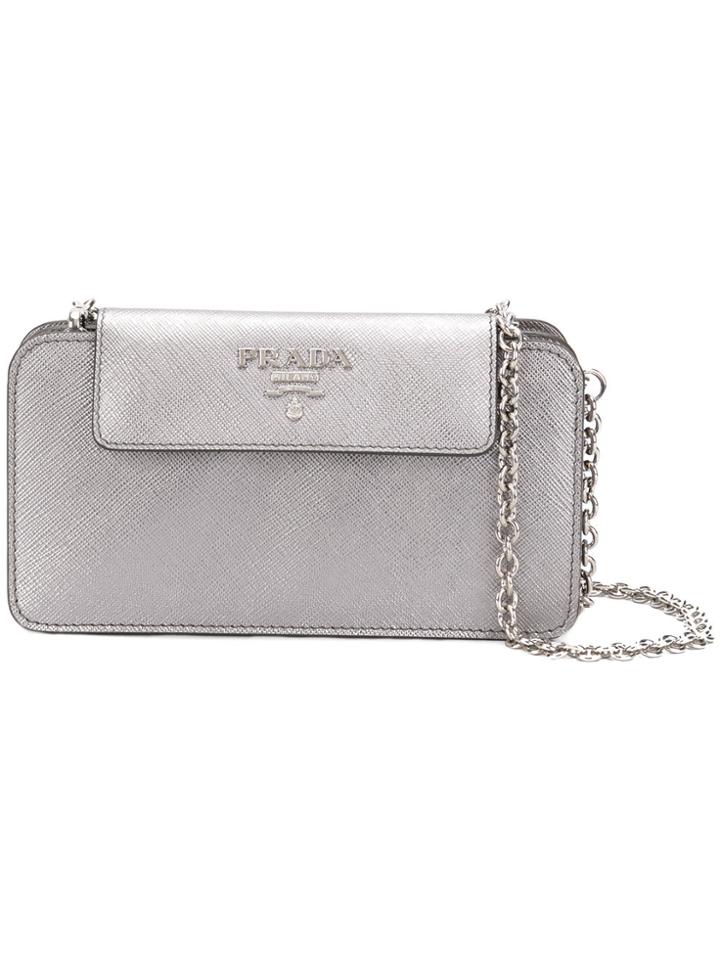 Prada Metallic Logo Clutch Bag