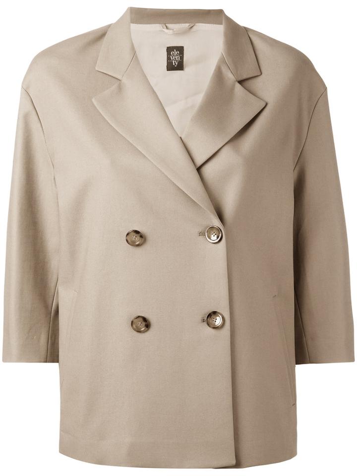 Eleventy - Double Breasted Jacket - Women - Cotton/polyester/spandex/elastane/acetate - 40, Nude/neutrals, Cotton/polyester/spandex/elastane/acetate