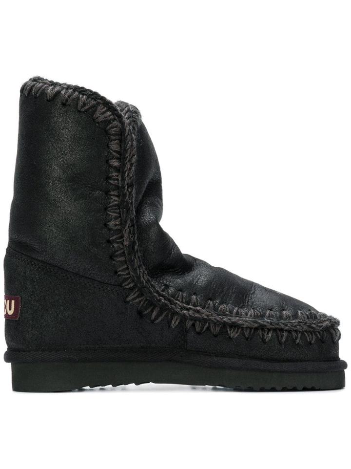 Mou Whipstitched Ankle Boots - Black
