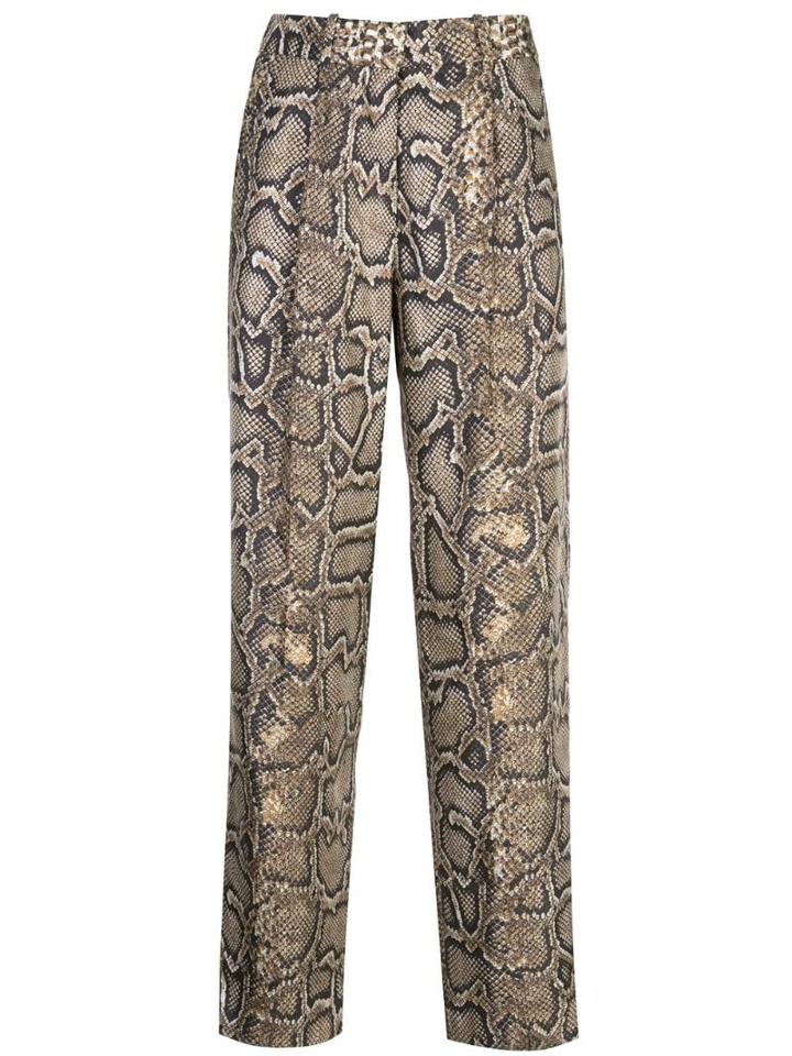 Victoria Beckham Straight-leg Snake-effect Trousers - Brown