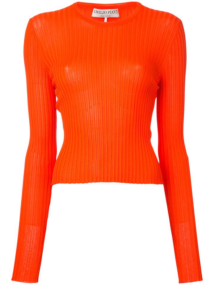 Emilio Pucci - Knitted Fitted Top - Women - Rayon - M, Yellow/orange, Rayon