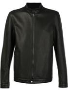 Salvatore Santoro Banded Collar Jacket, Men's, Size: 52, Black, Cotton/leather