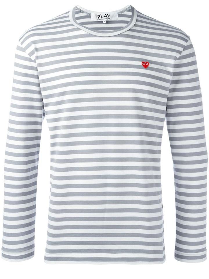 Comme Des Garçons Play Striped T-shirt, Men's, Size: Small, Grey, Cotton