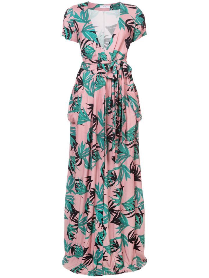 Patbo Palm Print Wrap Dress - Pink & Purple