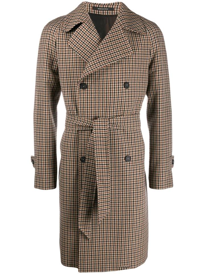 Tagliatore Checked Double-breasted Coat - Brown