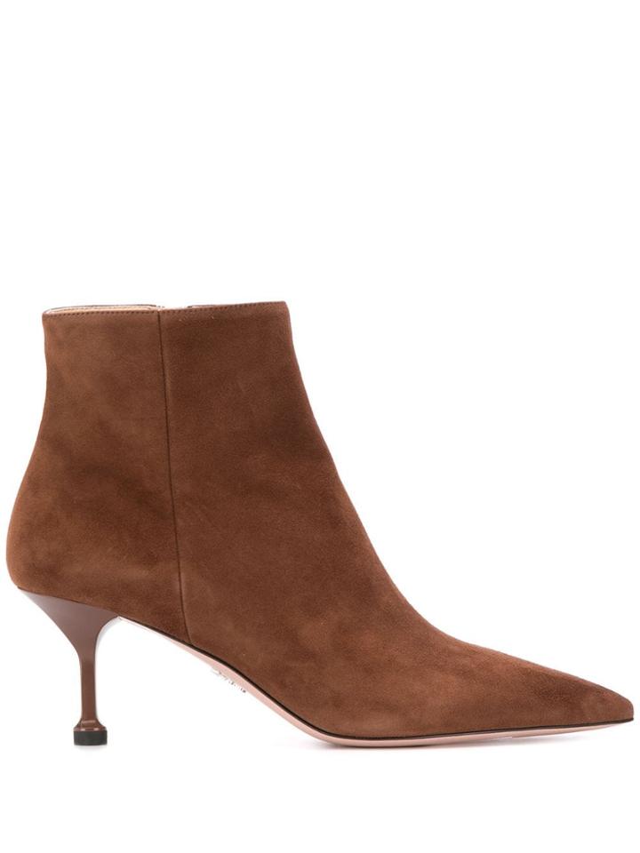 Prada Side Zip Booties - Brown