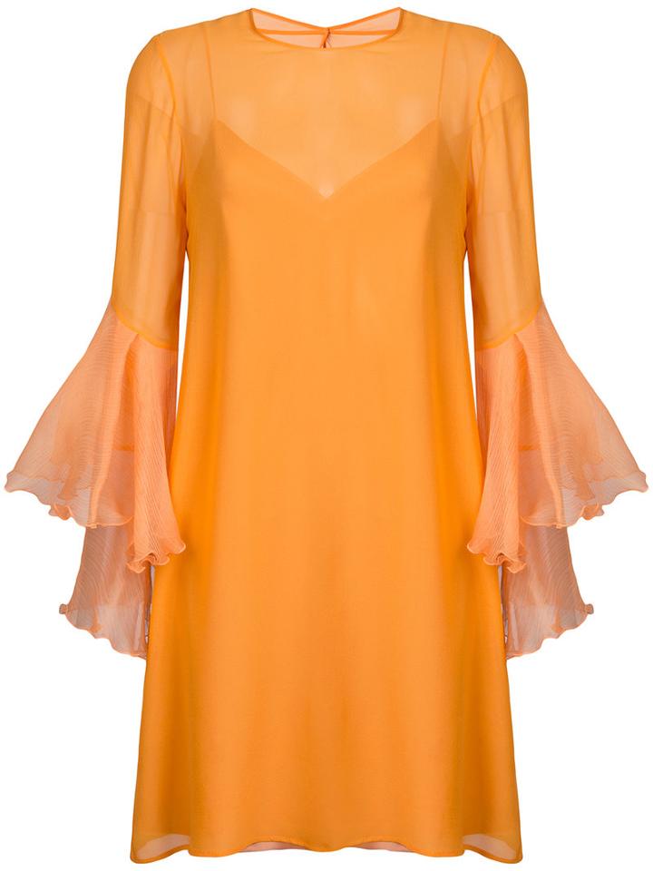 Galvan - Trumpet Sleeve Dress - Women - Silk/triacetate/polyester - 38, Yellow/orange, Silk/triacetate/polyester