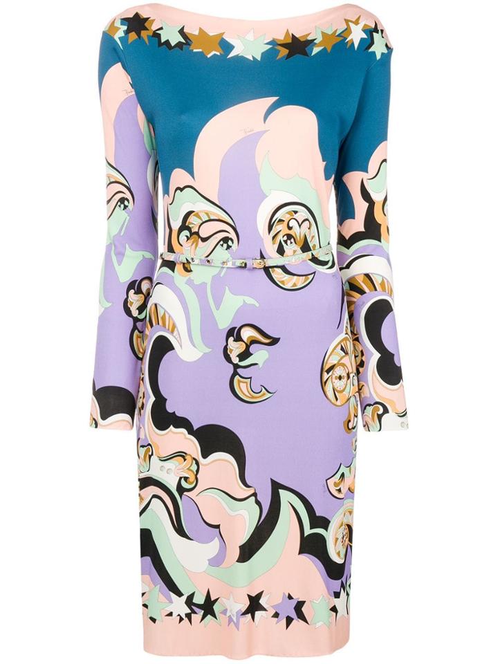 Emilio Pucci Printed Belted Dress - Pink & Purple