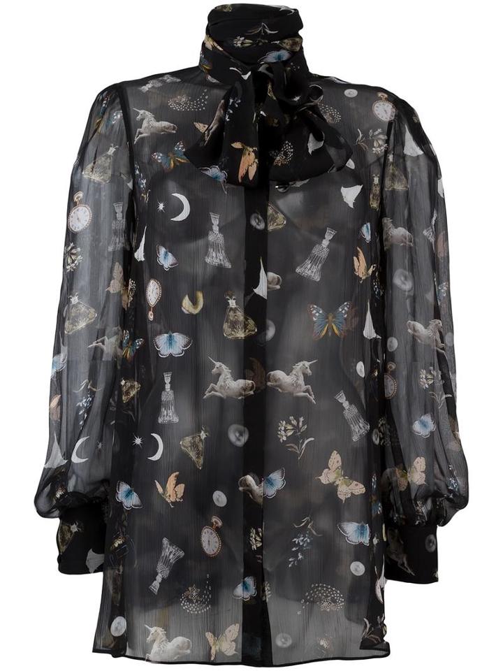 Alexander Mcqueen 'obsession' Print Blouse, Women's, Size: 40, Black, Silk