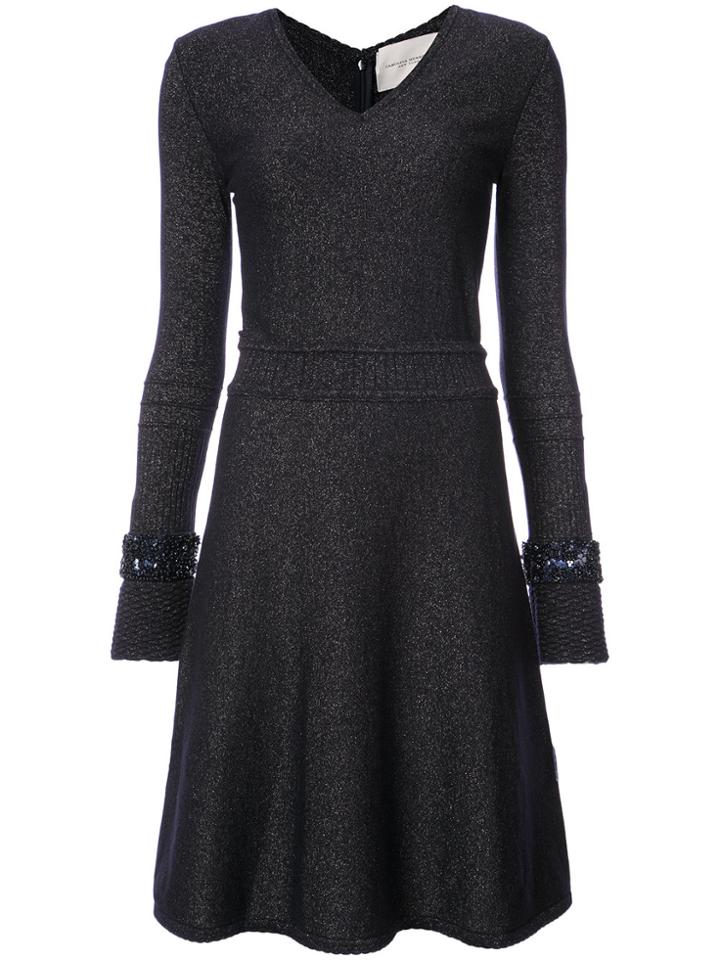 Carolina Herrera Glitter V-neck Knit Dress - Blue