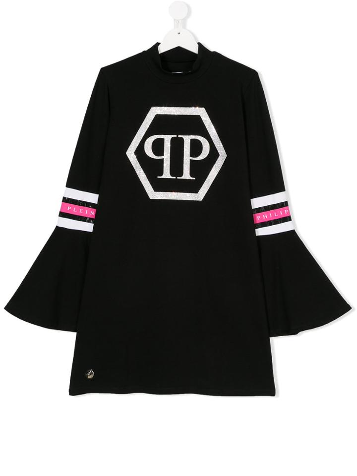 Philipp Plein Junior Teen Embellished Logo Print Dress - White