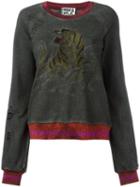 Pam & Gela Embroidered Tiger Sweatshirt, Women's, Size: Small, Green, Cotton/metallic Fibre