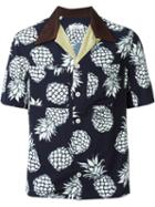 Valentino Pineapple Print Shirt, Men's, Size: 39, Blue, Silk