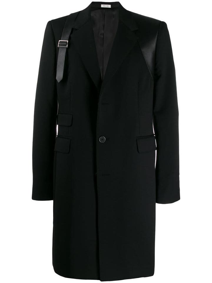 Alexander Mcqueen Harness Single Breasted Coat - Black