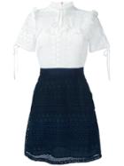 Contrast Embroidered Dress - Women - Polyester - 10, White, Polyester, Perseverance London