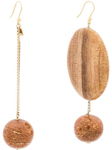 Rosantica Brown Bambu Asymmetric Wood Earrings