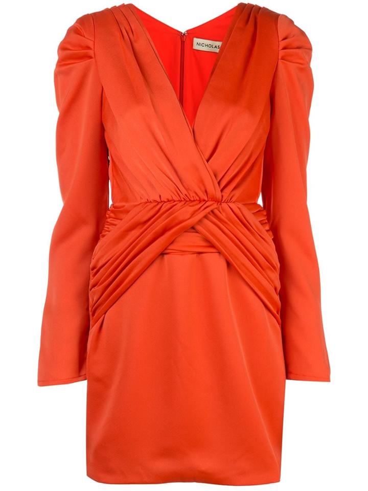 Nicholas Ruched Detail Dress - Orange