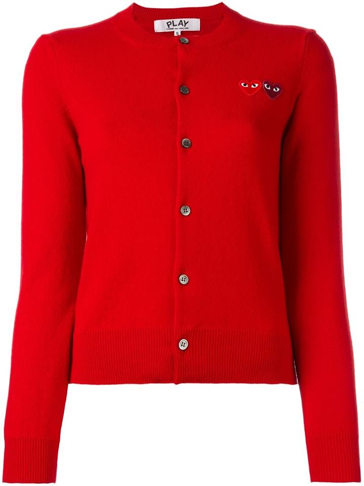 Comme Des Garçons Play Logo Print Cardigan, Women's, Size: Large, Red, Wool