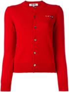 Comme Des Garçons Play Logo Print Cardigan, Women's, Size: Large, Red, Wool