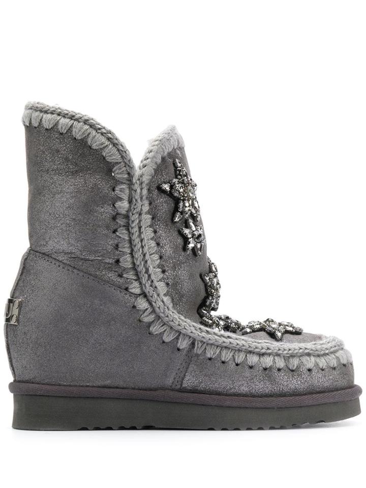 Mou Crystal-embellished Boots - Grey