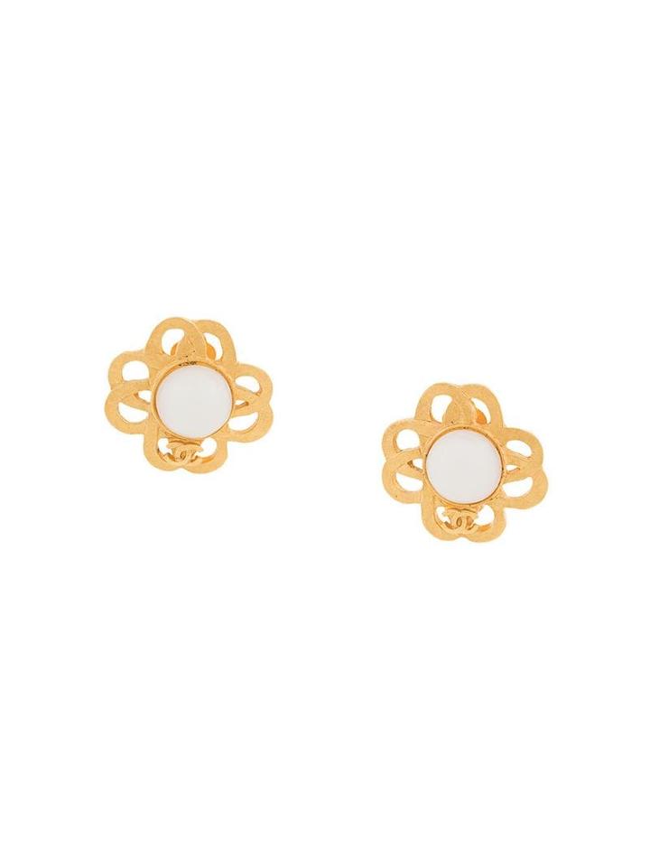 Chanel Pre-owned Cutout Flower Stone Earrings - Gold