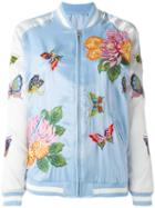 P.a.r.o.s.h. Floral Embroidery Bomber Jacket, Women's, Blue, Polyester