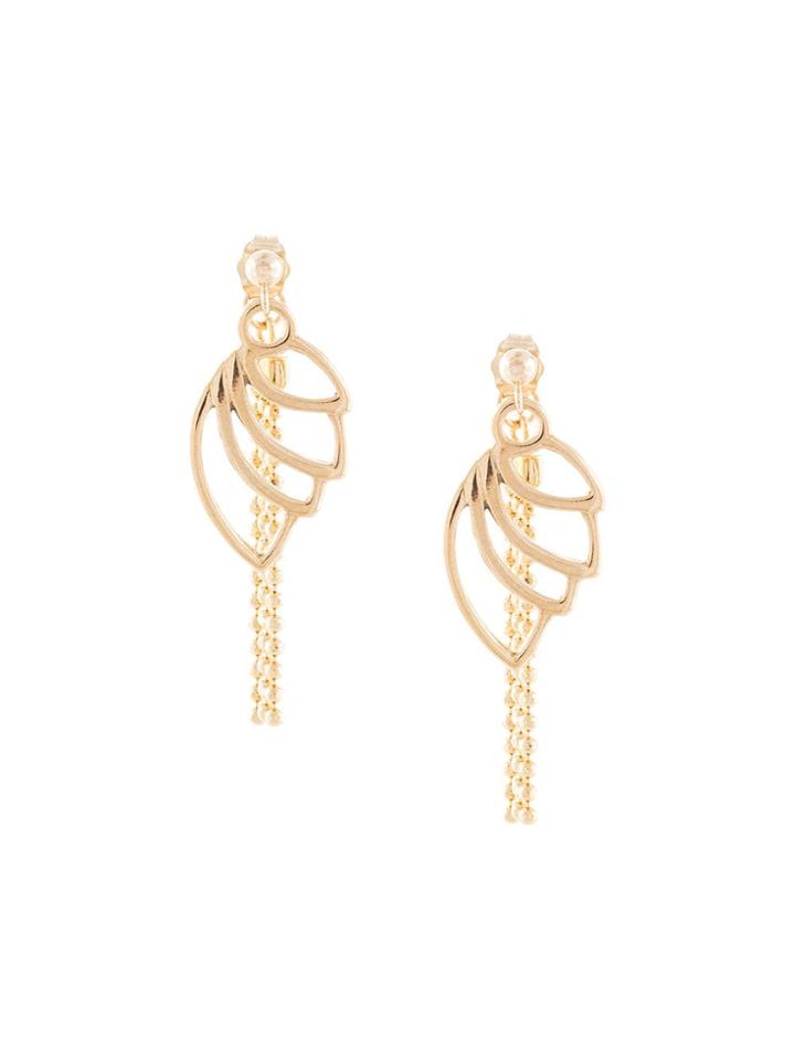 Petite Grand Leaf Tassel Drop Stud - Gold