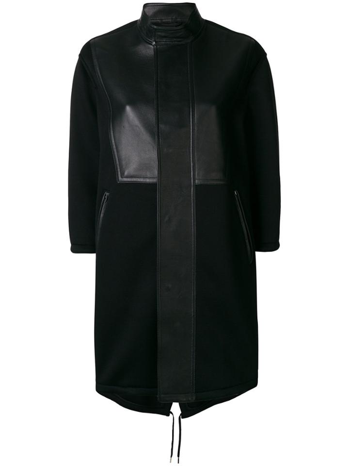 Neil Barrett Leather Panelled Single Breasted Coat - Black