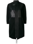 Neil Barrett Leather Panelled Single Breasted Coat - Black