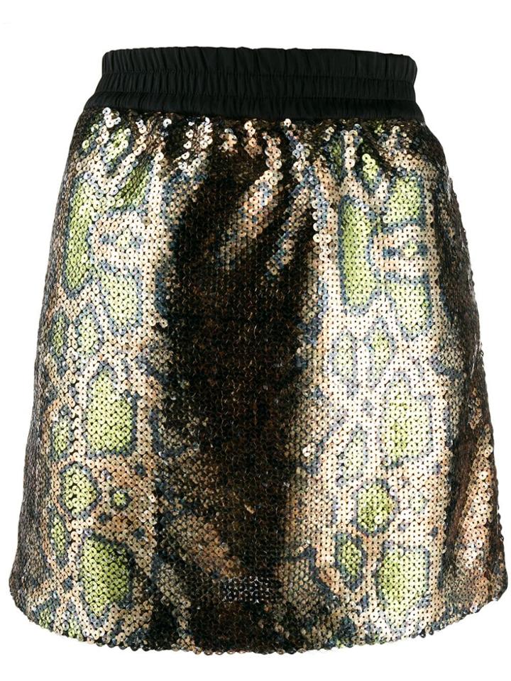 Nº21 Snake Print Sequin Skirt - Green