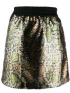 Nº21 Snake Print Sequin Skirt - Green