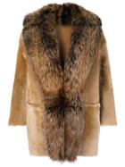 Desa 1972 Racoon Fur Trimmed Coat - Nude & Neutrals