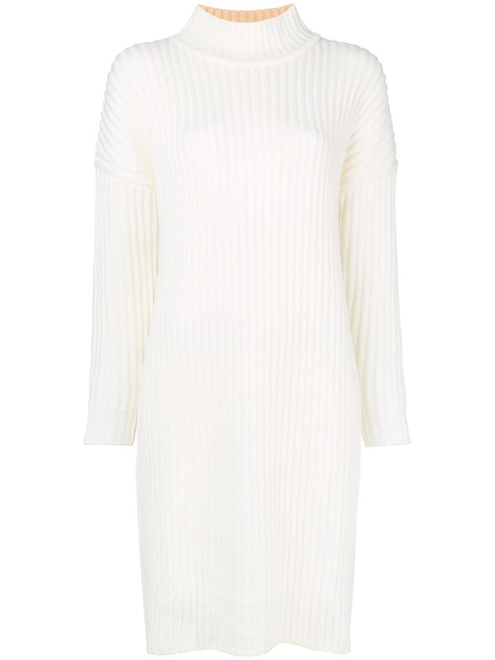 Jil Sander Navy Bicolour Knit Dress - White