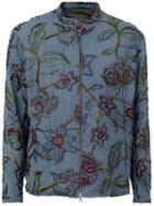 By Walid Floral Embroidered Zip Jacket, Men's, Size: Medium, Blue, Cotton