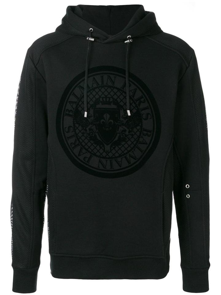 Balmain Logo Crest Hoodie - Black