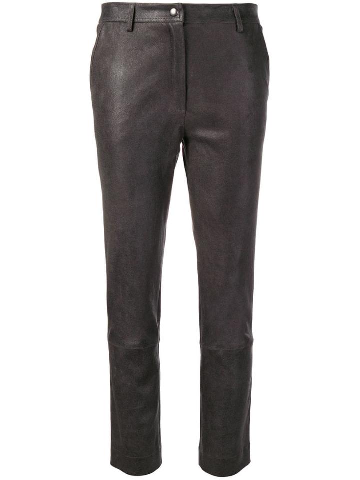 Gentry Portofino Slim Leather Trousers - Grey