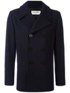 Saint Laurent Buttoned Short Peacoat, Men's, Size: 54, Blue, Cotton/nylon/wool
