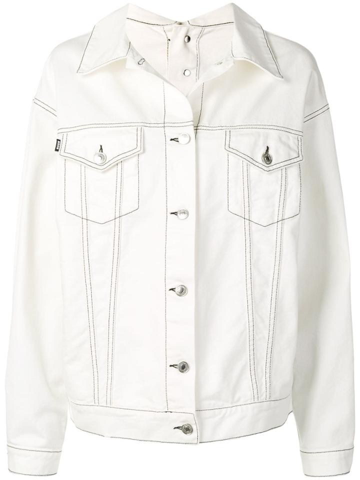 Msgm Oversized Logo Print Denim Jacket - White