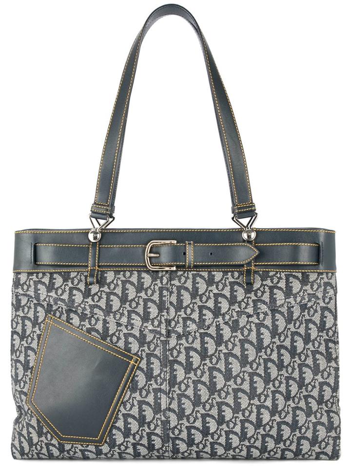 Christian Dior Vintage Trotter Pattern Hand Tote Bag - Blue