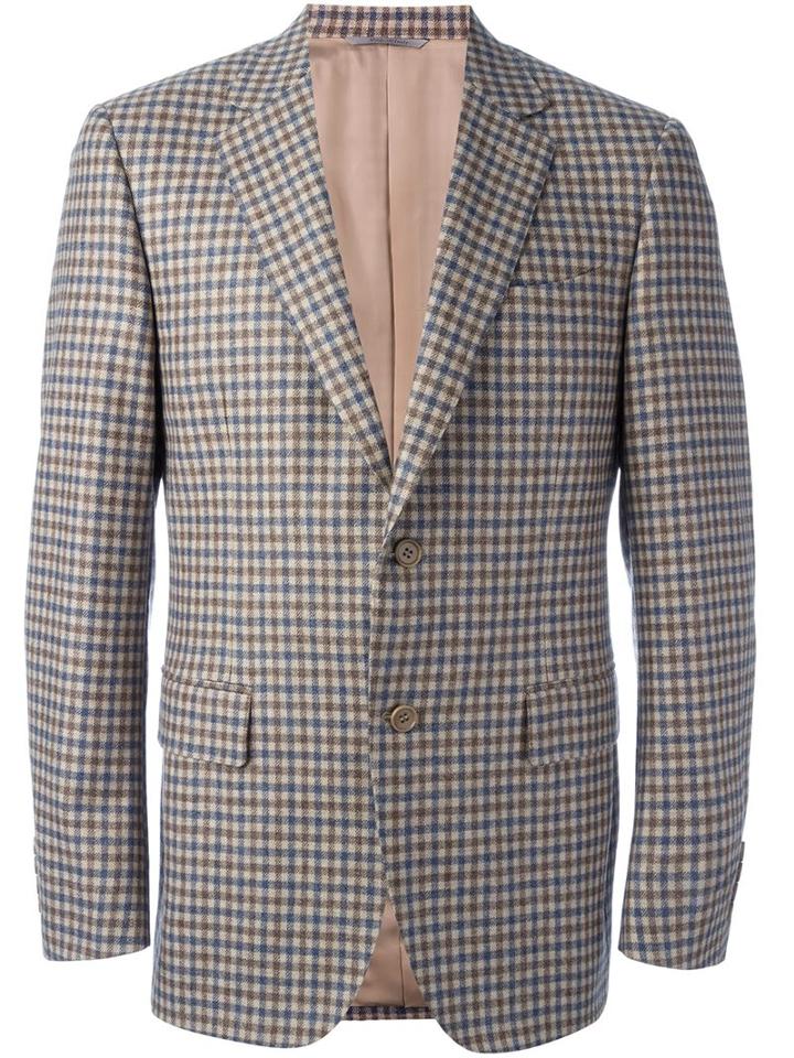 Canali Checked Blazer, Men's, Size: 58, Brown, Cupro/cashmere/wool