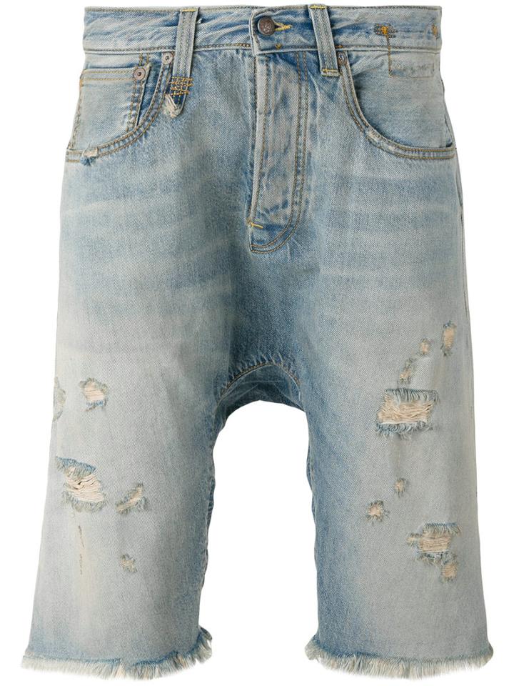 R13 Distressed Denim Shorts, Men's, Size: 29, Blue, Cotton/spandex/elastane