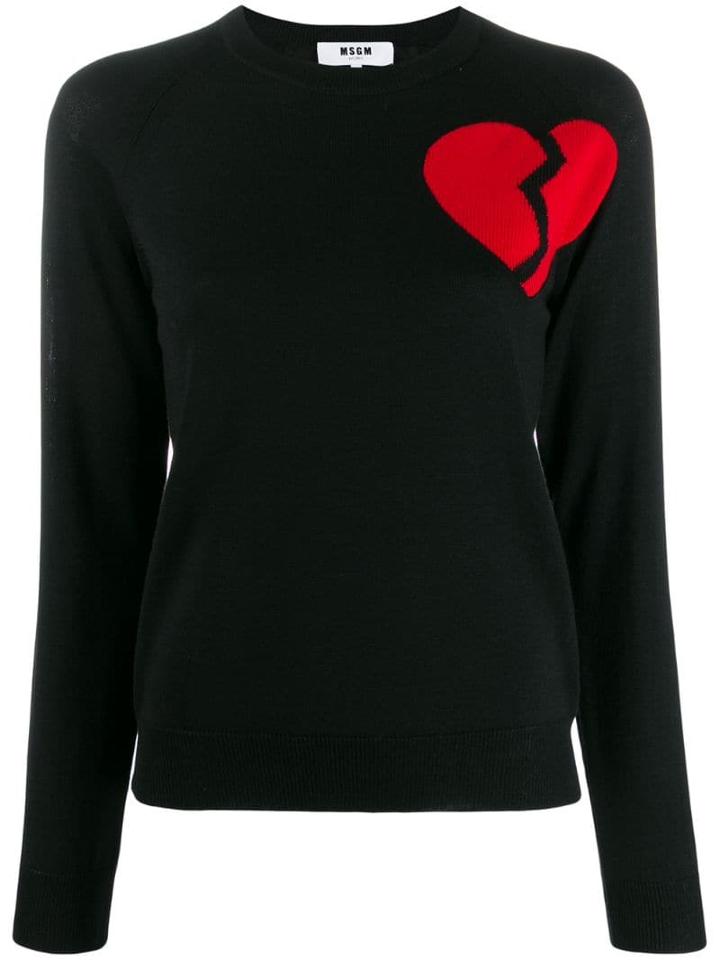 Msgm Broken Heart Knitted Sweater - Black