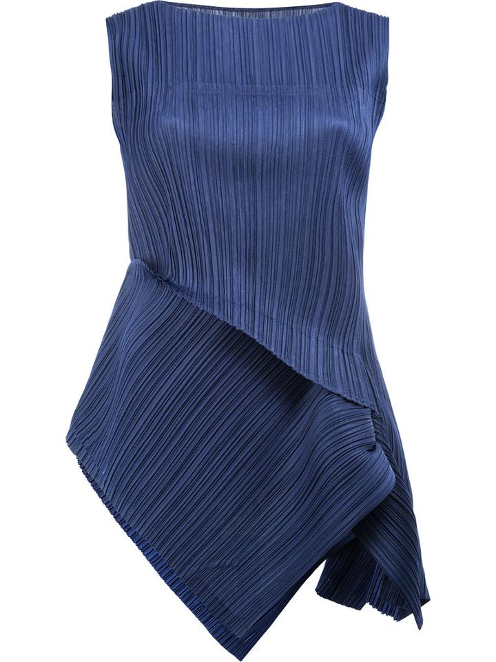 Pleats Please By Issey Miyake Asymmetric Pleated Tank, Women's, Size: 4, Blue, Polyester
