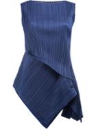 Pleats Please By Issey Miyake Asymmetric Pleated Tank, Women's, Size: 4, Blue, Polyester