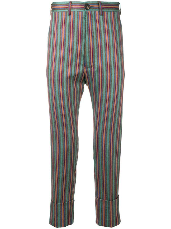 Vivienne Westwood Fancy Stripes Cropped James Bond Trousers - Green